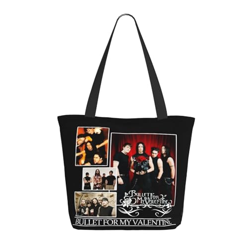 RINAFAIOT Frauen My Valentine Rock Band Bullet Tote Bag mit Druckmuster Einkaufstasche für Alltag und Reisen Stylische Tote-Bag mit großem Fassungsvermögen von RINAFAIOT