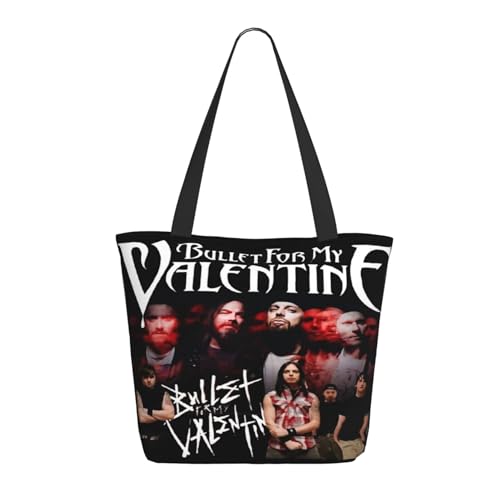 RINAFAIOT Frauen My Valentine Rock Band Bullet Tote Bag mit Druckmuster Einkaufstasche für Alltag und Reisen Stylische Tote-Bag mit großem Fassungsvermögen von RINAFAIOT