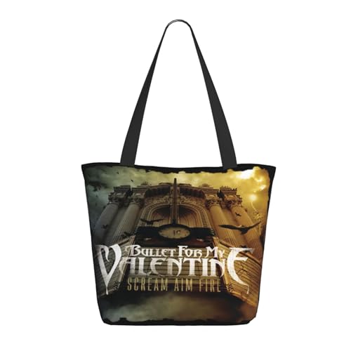 RINAFAIOT Frauen My Valentine Rock Band Bullet Tote Bag mit Druckmuster Einkaufstasche für Alltag und Reisen Stylische Tote-Bag mit großem Fassungsvermögen von RINAFAIOT