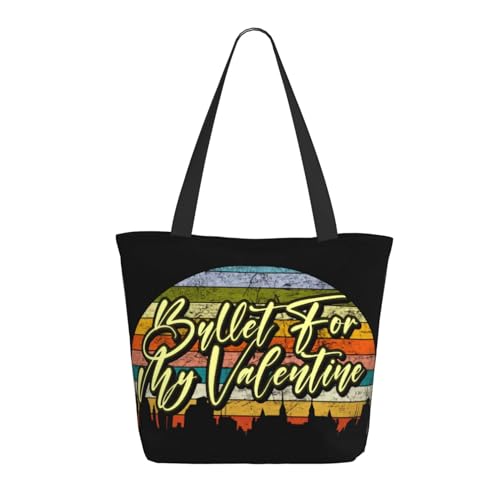 RINAFAIOT Frauen My Valentine Rock Band Bullet Tote Bag mit Druckmuster Einkaufstasche für Alltag und Reisen Stylische Tote-Bag mit großem Fassungsvermögen von RINAFAIOT