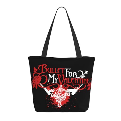RINAFAIOT Frauen My Valentine Rock Band Bullet Tote Bag mit Druckmuster Einkaufstasche für Alltag und Reisen Stylische Tote-Bag mit großem Fassungsvermögen von RINAFAIOT