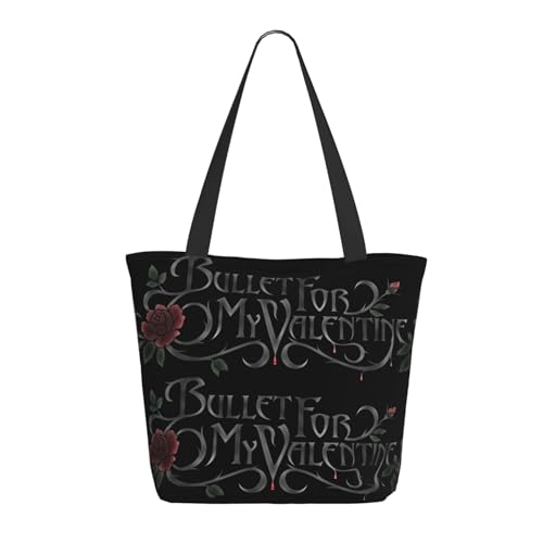 RINAFAIOT Frauen My Valentine Rock Band Bullet Tote Bag mit Druckmuster Einkaufstasche für Alltag und Reisen Stylische Tote-Bag mit großem Fassungsvermögen von RINAFAIOT