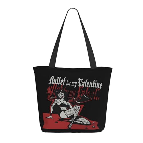 RINAFAIOT Frauen My Valentine Rock Band Bullet Tote Bag mit Druckmuster Einkaufstasche für Alltag und Reisen Stylische Tote-Bag mit großem Fassungsvermögen von RINAFAIOT
