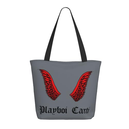 RINAFAIOT Frauen Play*bo*i* American Rapper Carti Tote Bag mit Druckmuster Einkaufstasche für Alltag und Reisen Stylische Tote-Bag mit großem Fassungsvermögen von RINAFAIOT