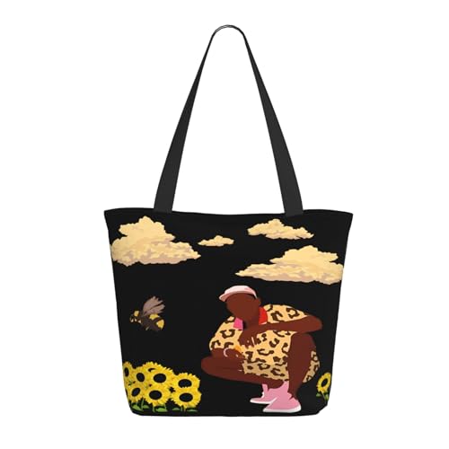 RINAFAIOT Frauen Tyler Rapper The Creator Singer Music Tote Bag mit Druckmuster Einkaufstasche für Alltag und Reisen Stylische Tote-Bag mit großem Fassungsvermögen von RINAFAIOT