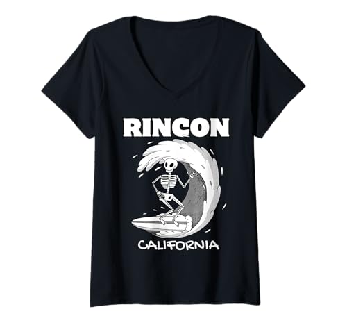 Damen Rincon California Surf Vintage Retro Surfen T-Shirt mit V-Ausschnitt von RINCON CALIFORNIA SURFING