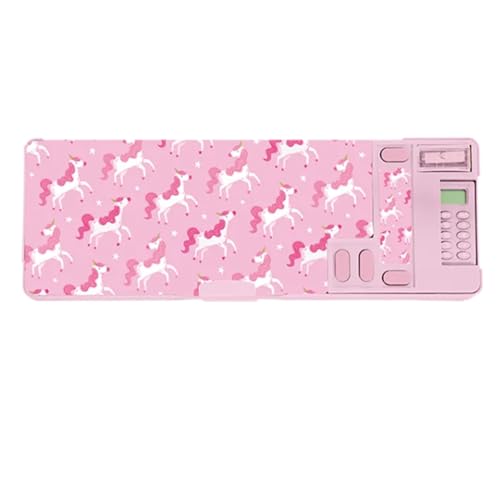 RINCS Essentials Federmäppchen für Kinder – inklusive Taschenrechner, Spitzer, Stundenplan und Aufkleber, 2 große Pop-Out-Fächer mit Druckknopf, multifunktionale Schreibwaren-Box, mehrfarbig, Pinke von RINCS Essentials