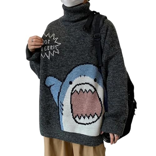 Cartoon Hai Lässiger Lockerer Pullover Herbst Und Winter Übergroßer Unisex Pullover - Schwarz XXL von RINDE