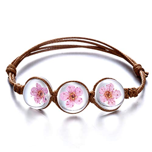 RINHOO Damen handgemachte trocken gepresste Blume kirschblüte edelstein glasabdeckung reize Verstellbarer seilstrang Armband-Armband schmuck Rose von RINHOO