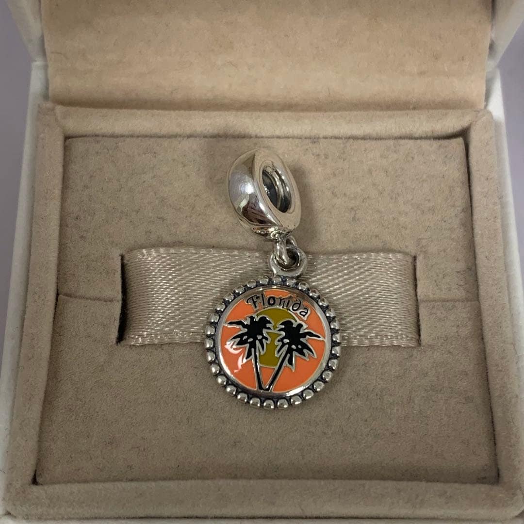 Florida Travel Location Stadt Baumeln Charm, Exklusiver Charm Anhänger, S925 Sterling Silber Schmuck, Armband Baumeln, Emaille Prozess von RINPOCHEsCollections