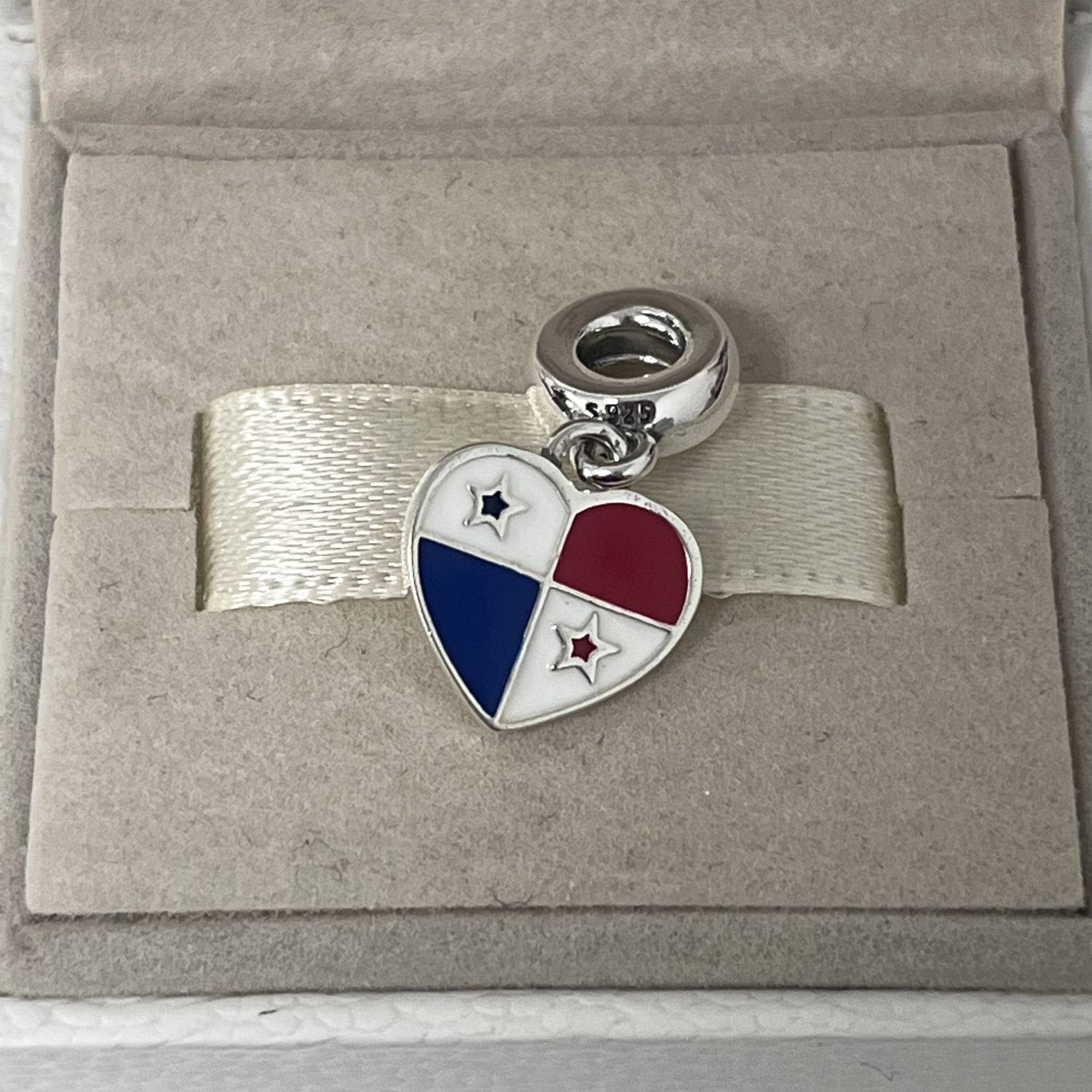 Panama Flagge Herz Exklusive Charm Anhänger，s925 Sterling Silber Schmuck，dangle Für Armband，anhänger Halskette，emaille Prozess von RINPOCHEsCollections