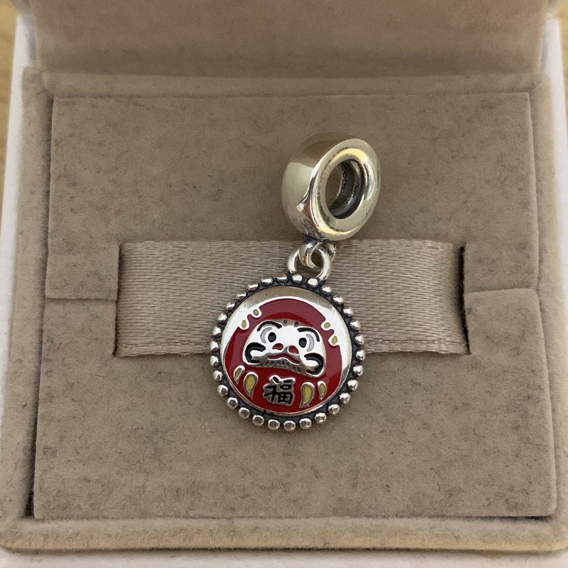 Pandora, Armband Charms, S925 Sterling Silber, Rot Emaille Daruma Puppe "Fu" Dangle Charm Anhänger, Für Armband, Halskette von RINPOCHEsCollections