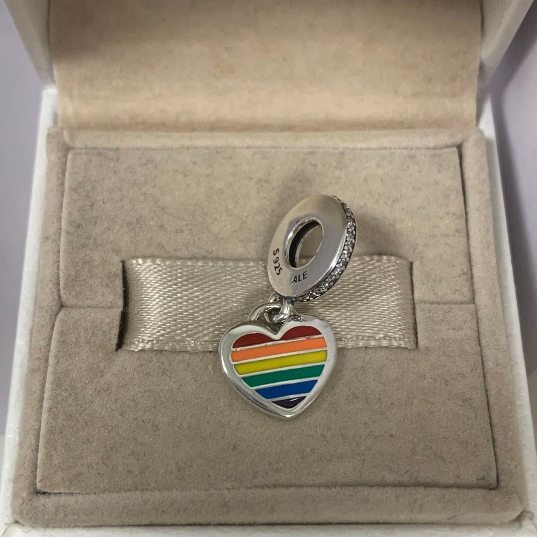 Pride Regenbogen Herz Charm Anhänger，s925 Sterling Silber Schmuck，herz Baumeln Für Armbänder，anhänger Halsketten，emaille Handwerk von RINPOCHEsCollections