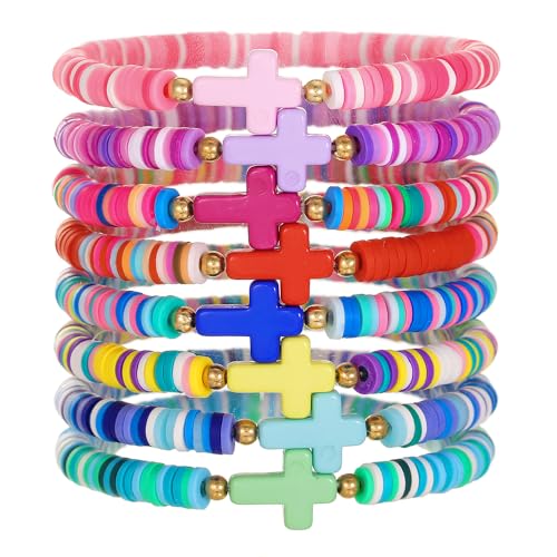 RINTOLER Heishi Surfer-Armbänder aus Ton für Frauen – adrettes Lächeln böser Blick Perlen Stretch-Armbänder elastische Schicht-Freundschaftsarmbänder - stapelbares Boho-Scheiben-Sommer-Schmuck-Set RINTOLER Heishi Surfer-Armbänder aus Ton für Frauen – adrettes Lächeln böser Blick Perlen Stretch-Armbänder elastische Schicht-Freundschaftsarmbänder - stapelbares Boho-Scheiben-Sommer-Schmuck-Set von RINTOLER