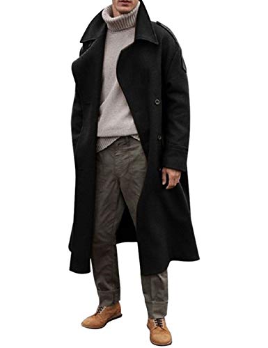 Herren Trenchcoat Oversized Einreihig Einreihig Knielang Revers Winter Jacke, schwarz, Large von RINTONIX