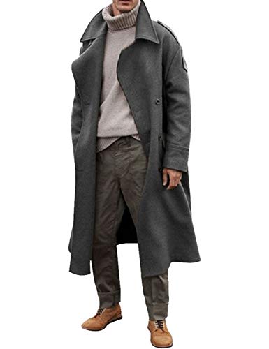 RINTONIX Herren Trenchcoat Oversized Einreihig Einreihig Knielang Revers Winter Jacke, grau, XX-Large von RINTONIX