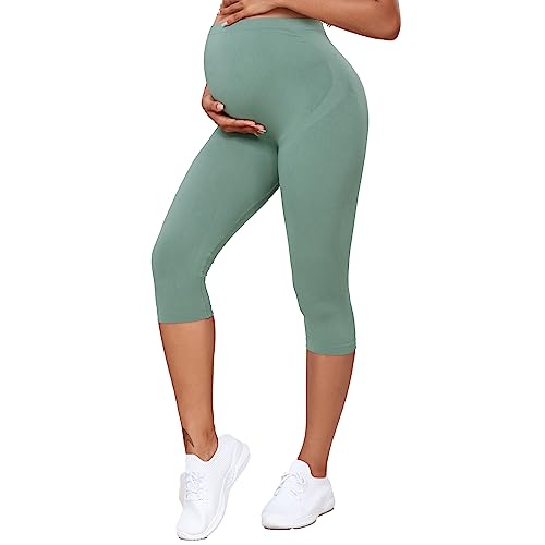 RIOJOY 3/4 Damen Umstandsleggings Umstandshose für Schwangerschaft Blau-1,S von RIOJOY