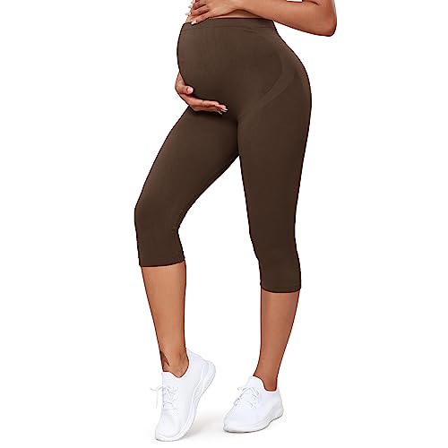 RIOJOY 3/4 Damen Umstandsleggings Umstandshose für Schwangerschaft Braun-1,XL von RIOJOY
