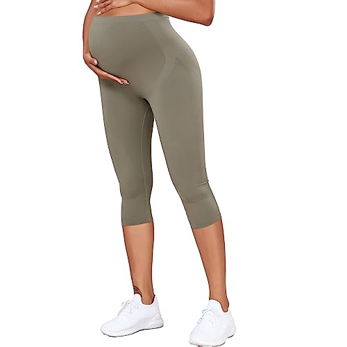 RIOJOY 3/4 Damen Umstandsleggings Umstandshose für Schwangerschaft Grau-1,M von RIOJOY