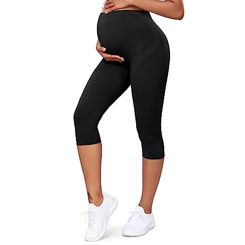 RIOJOY 3/4 Damen Umstandsleggings Umstandshose für Schwangerschaft Schwarz-1,XL von RIOJOY