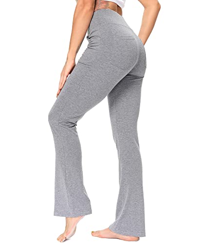 RIOJOY Bootcut Yogahose Damen Lang Schlaghose High Waist Flared Leggings Ausgestellte Jazzpants Yoga Pants Jogginghose mit Taschen, Grau L von RIOJOY