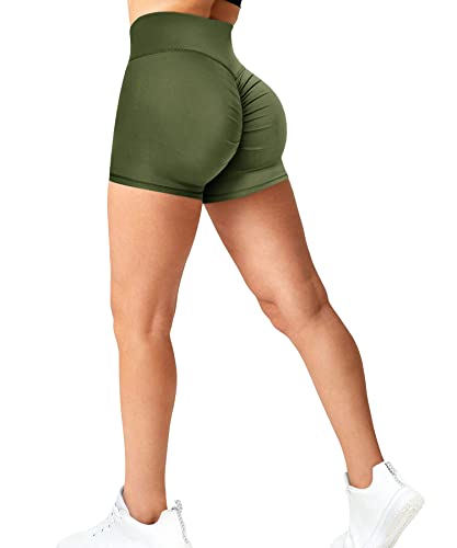 RIOJOY Damen Booty Shorts Scrunch Butt Kurze Leggings Sexy Figurformend Sportshorts Radlerhose Hotpants, Grün M von RIOJOY
