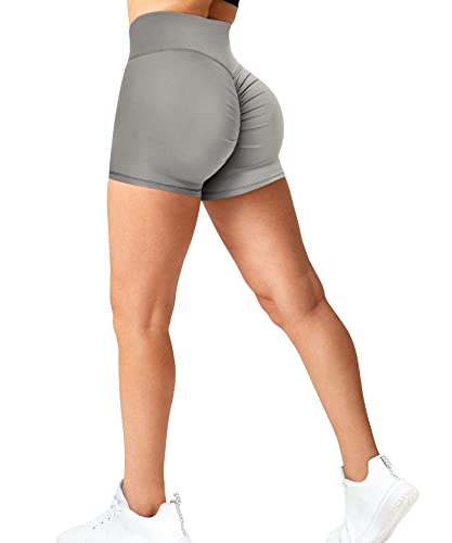 RIOJOY Damen Booty Shorts Scrunch Butt Kurze Leggings Sexy Figurformend Sportshorts Radlerhose Hotpants, Hellgrau S von RIOJOY