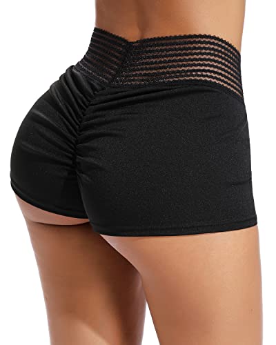 RIOJOY Damen Booty Shorts Scrunch Butt Kurze Leggings Sexy Figurformend Sportshorts Radlerhose Hotpants, Schwarz XL von RIOJOY