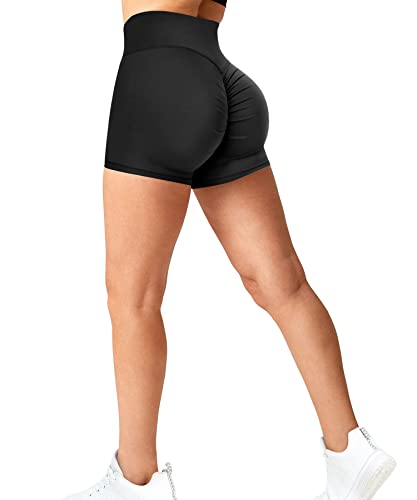 RIOJOY Damen Booty Shorts Scrunch Butt Kurze Leggings Sexy Figurformend Sportshorts Radlerhose Hotpants, Schwarz XXL von RIOJOY
