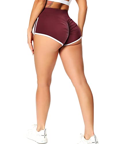 RIOJOY Damen Booty Shorts Scrunch Butt Kurze Leggings Sexy Figurformend Sportshorts Radlerhose Hotpants, Weinrot L von RIOJOY