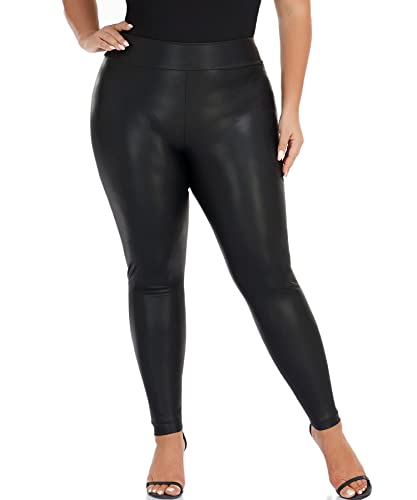 RIOJOY Damen Große Größen High Waist Lederleggings Schwarz Kunstleder Leggins Sexy Lederoptik Leggings Hose, Schwarz XXL von RIOJOY