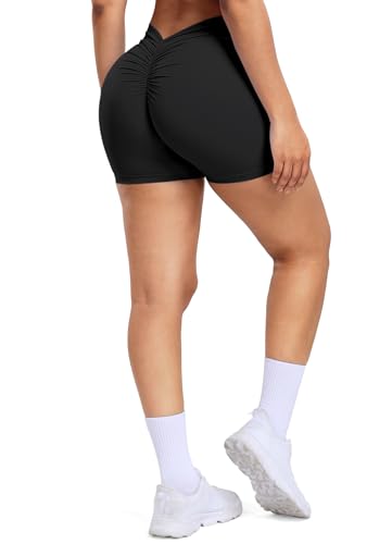 RIOJOY Damen Gym Shorts V Back Scrunch Butt Sport Shorts Sexy Kurze Leggings Workout Yoga Biker Shorts Schwarz M von RIOJOY