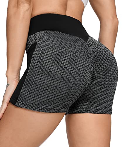 RIOJOY Damen Kurze Leggings Push Up Po Sport Shorts High Waist Anti Cellulite Booty Leggins Sporthose Radlerhose, Dunkelgrau L von RIOJOY