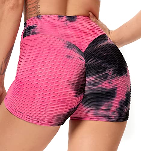 RIOJOY Damen Kurze Leggings Push Up Po Sport Shorts High Waist Anti Cellulite Booty Leggins Sporthose Radlerhose, Rosa L von RIOJOY