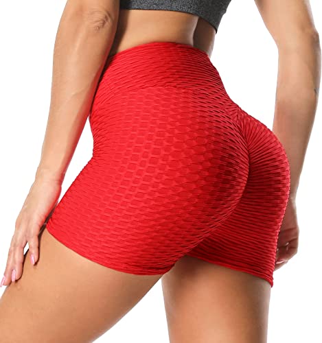 RIOJOY Damen Kurze Leggings Push Up Po Sport Shorts High Waist Anti Cellulite Booty Leggins Sporthose Radlerhose, Rot L von RIOJOY