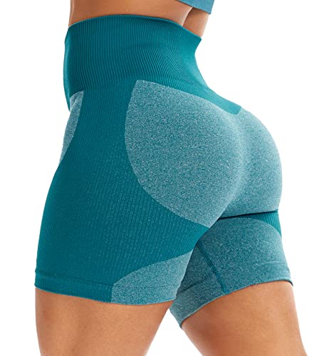 RIOJOY Damen Kurze Leggings Seamless Sport Shorts High Waist Sporthose Radlerhose Yoga Shorts Sommer Hotpants, Grün M von RIOJOY