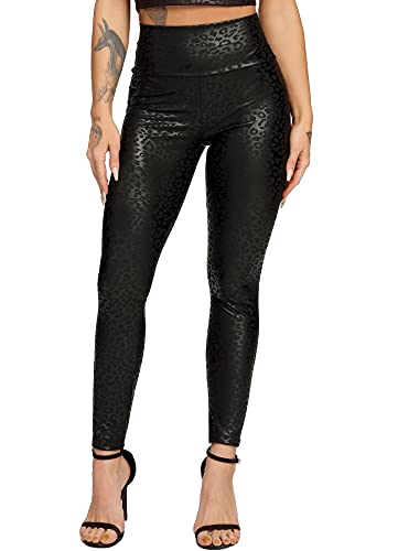 RIOJOY Damen Leder Leggings High Waist Lederhose Sexy Lederoptik Leggins, Leoparden M von RIOJOY