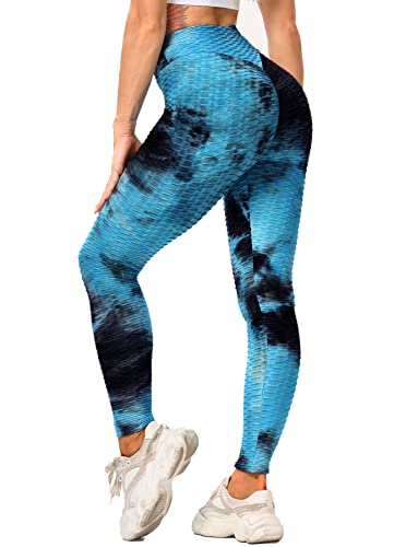 RIOJOY Damen Push Up Leggings - High Waist Anti Cellulite Leggins Scrunch Butt Po Lifting Sporthose Yogahose, Blau Batik S von RIOJOY