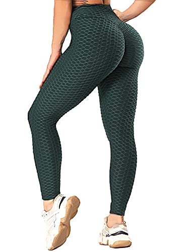 RIOJOY Damen Push Up Leggings - High Waist Anti Cellulite Leggins Scrunch Butt Po Lifting Sporthose Yogahose, Dunkelgrün L von RIOJOY