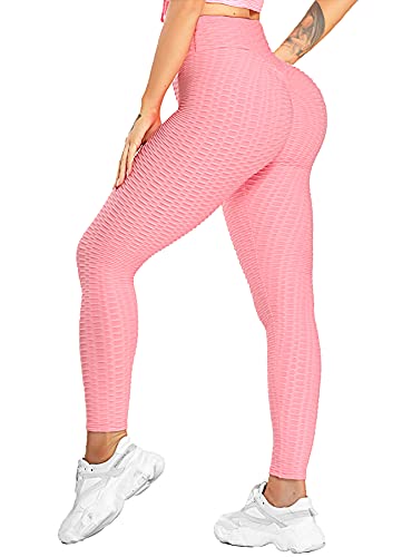 RIOJOY Damen Push Up Leggings - High Waist Anti Cellulite Leggins Scrunch Butt Po Lifting Sporthose Yogahose, Pink L von RIOJOY