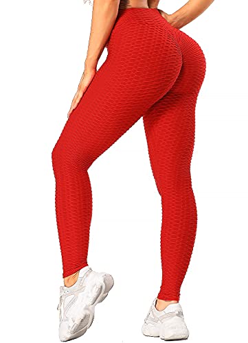 RIOJOY Damen Push Up Leggings - High Waist Anti Cellulite Leggins Scrunch Butt Po Lifting Sporthose Yogahose, Rot L von RIOJOY