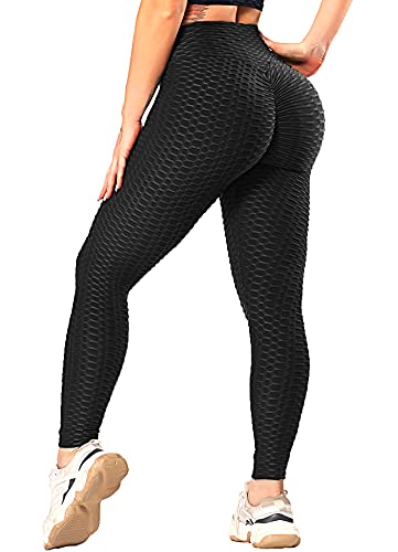 RIOJOY Damen Push Up Leggings - High Waist Anti Cellulite Leggins Scrunch Butt Po Lifting Sporthose Yogahose, Schwarz 4XL von RIOJOY