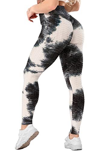 RIOJOY Damen Push Up Leggings - High Waist Anti Cellulite Leggins Scrunch Butt Po Lifting Sporthose Yogahose, Schwarz Batik L von RIOJOY