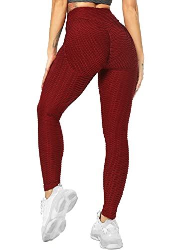 RIOJOY Damen Push Up Leggings - High Waist Anti Cellulite Leggins Scrunch Butt Po Lifting Sporthose Yogahose, Weinrot M von RIOJOY