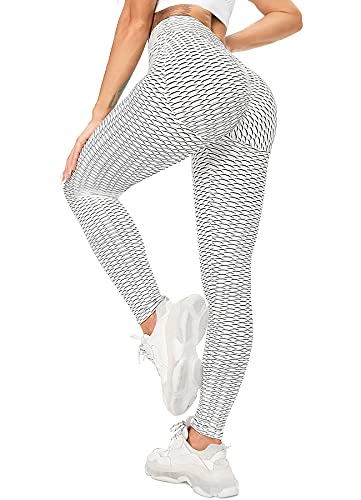 RIOJOY Damen Push Up Leggings - High Waist Anti Cellulite Leggins Scrunch Butt Po Lifting Sporthose Yogahose, Weiß L von RIOJOY