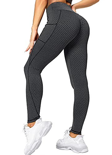 RIOJOY Damen Push Up Leggings mit Taschen, High Waist Anti Cellulite Booty Leggings für Sport Yoga Fitness, Schwarz 28/30 von RIOJOY