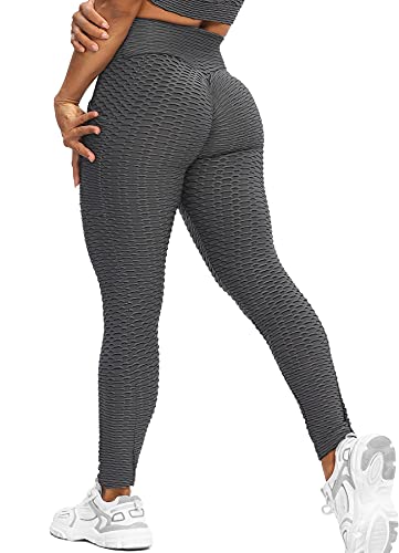 RIOJOY Damen Push Up Leggings mit Taschen, High Waist Anti Cellulite Booty Leggins für Sport Yoga Fitness, Dunkelgrau S von RIOJOY