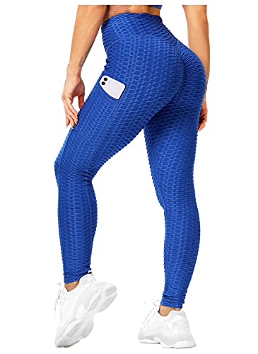 RIOJOY Damen Push Up Leggings mit Taschen, High Waist Anti Cellulite Booty Leggins für Sport Yoga Fitness, K?nigsblau S von RIOJOY