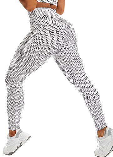 RIOJOY Damen Push Up Leggings mit Taschen, High Waist Anti Cellulite Booty Leggins für Sport Yoga Fitness, Weiß XL von RIOJOY