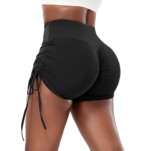 RIOJOY Damen Sport Shorts Kurze Sporthose Hotpants Sportshorts Sommer Shorts für Yoga Fitness Workout,#2 Schwarz,L von RIOJOY